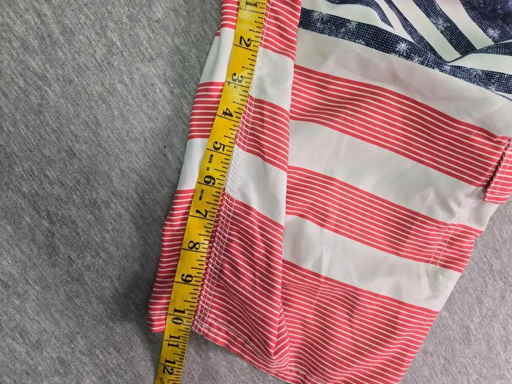 O'Neill Shorts Mens 33 Red White Blue Striped Board Swim Trunks Drawstring
